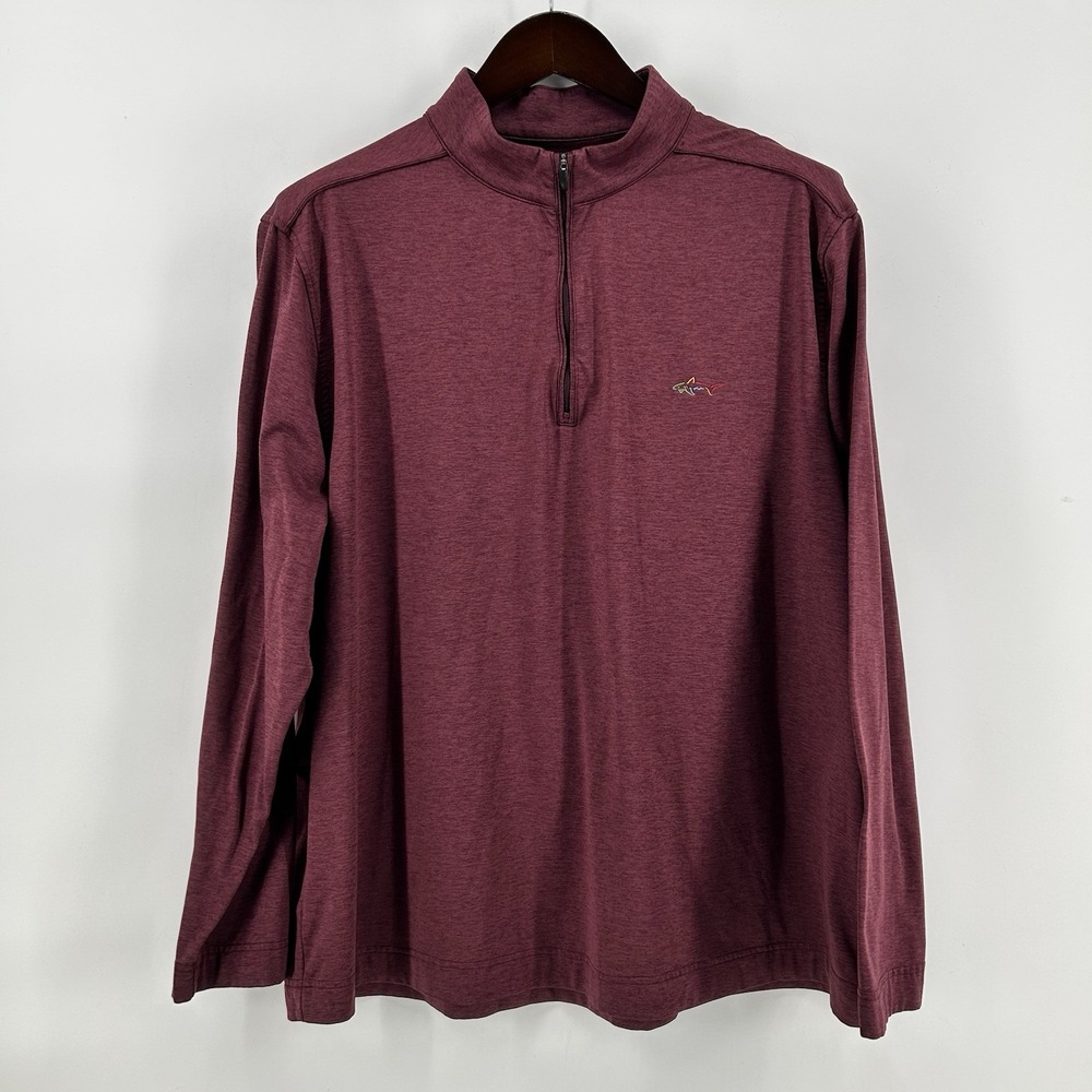 Greg Norman Golf Pullover Mens XL Maroon Heather 1/4 Zip Performance Shark